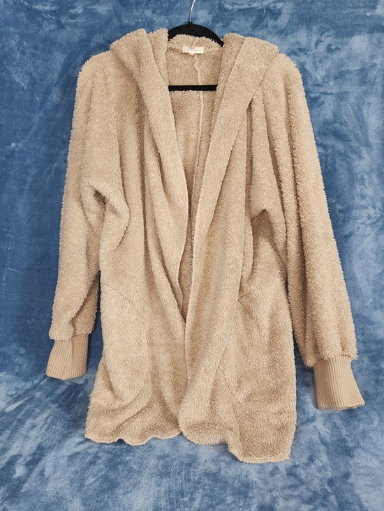 Hem & Thread Sweaters - Hem & Thread Plush Hooded Cardigan Shrug in Beige